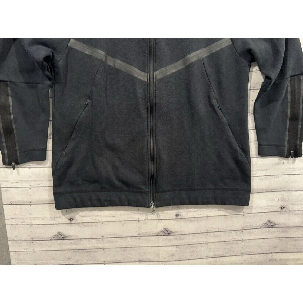 Nike Tech Fleece Jacket Sz Small Black Sweatshirt Full Zip Pockets 3/4 Sleeve